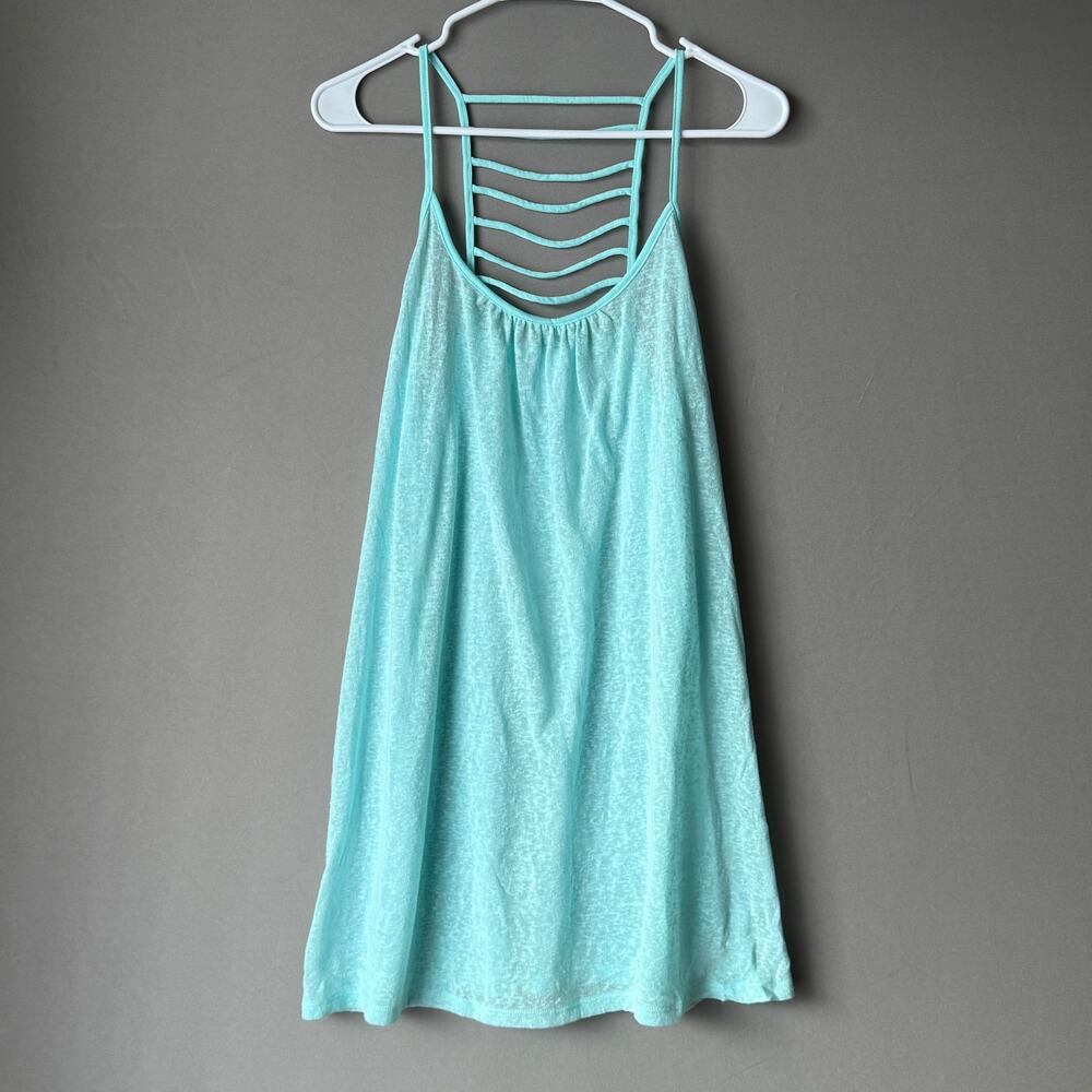 Xhilaration Cotton Boho Beachy Cage Back‎ Strappy Tank Top S Blue Turquoise Aqua